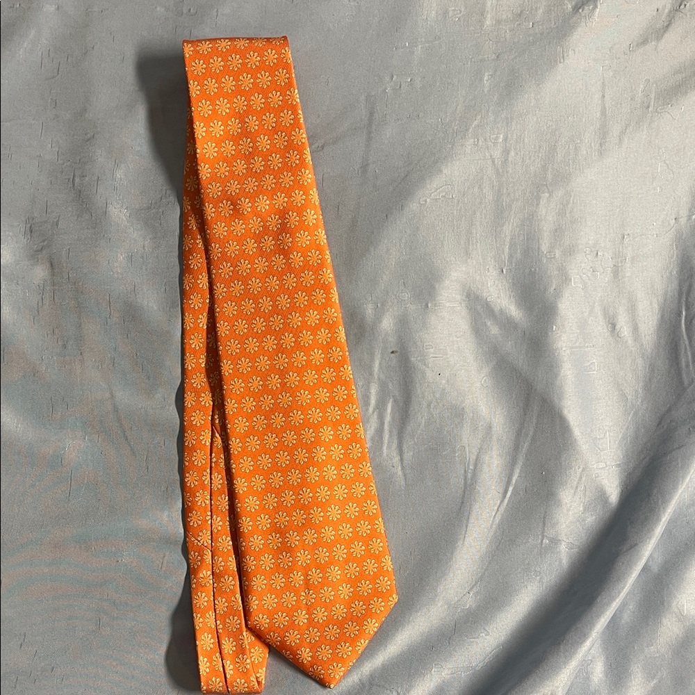Salvatore Ferragamo Orange Floral Pattern Silk Tie